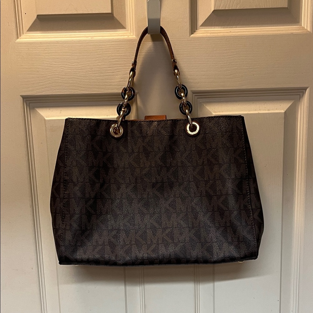 EUC Michael Kors Cynthia Medium Satchel with Chain-Link Tortoise Handles